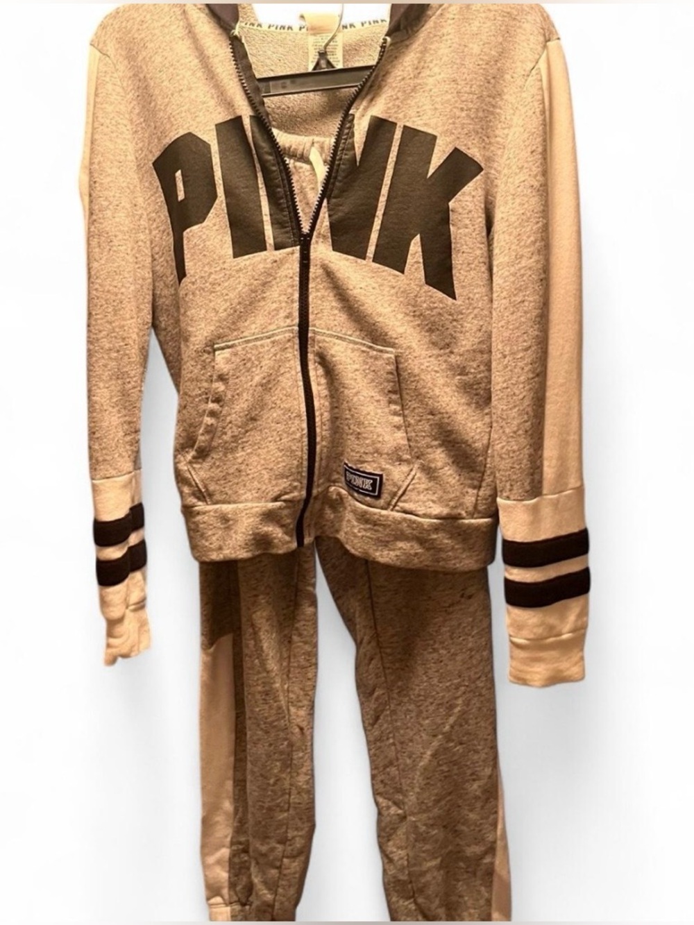 PINK Victoria's Secret Grey white and black Zip Hoodie Jumpsuit